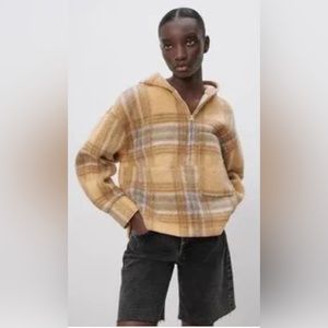 Zara wool blend check sweatshirt hoodie